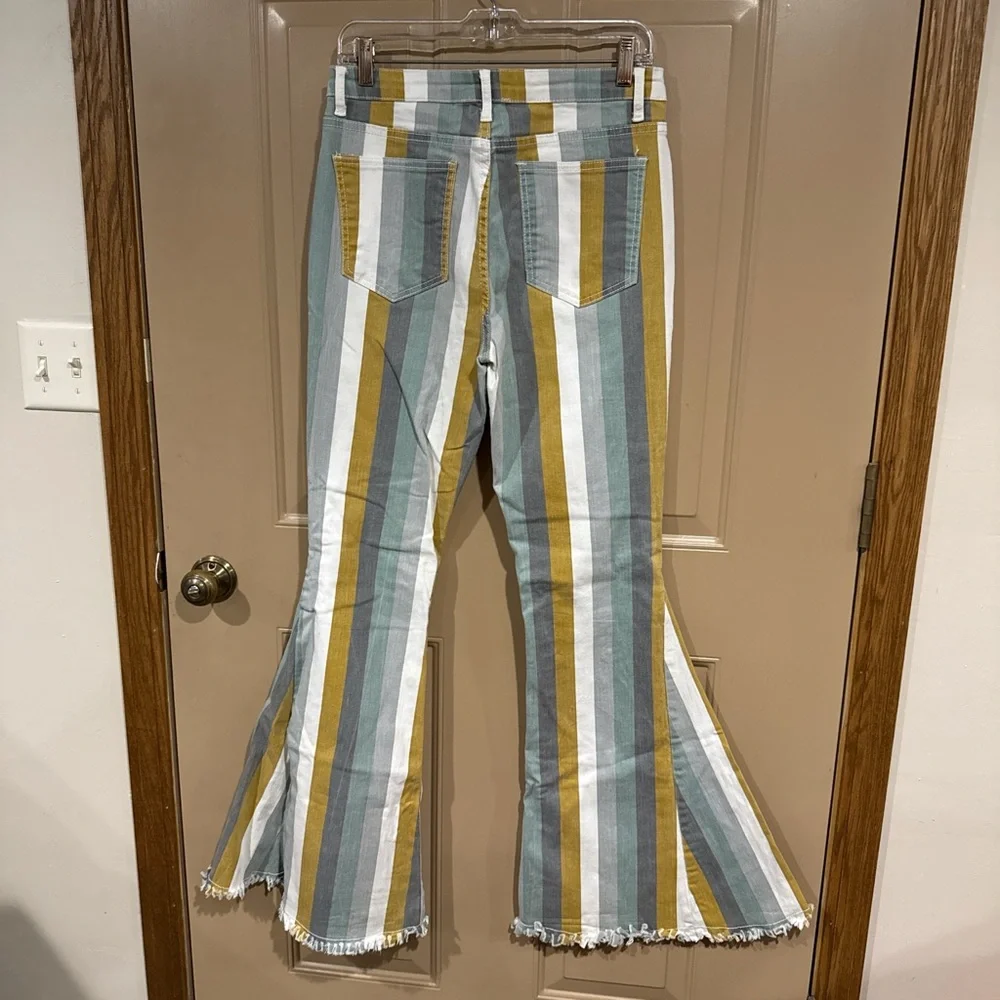 Striped Flare Jeans in Green, Yellow, and White - Picture 2 of 2